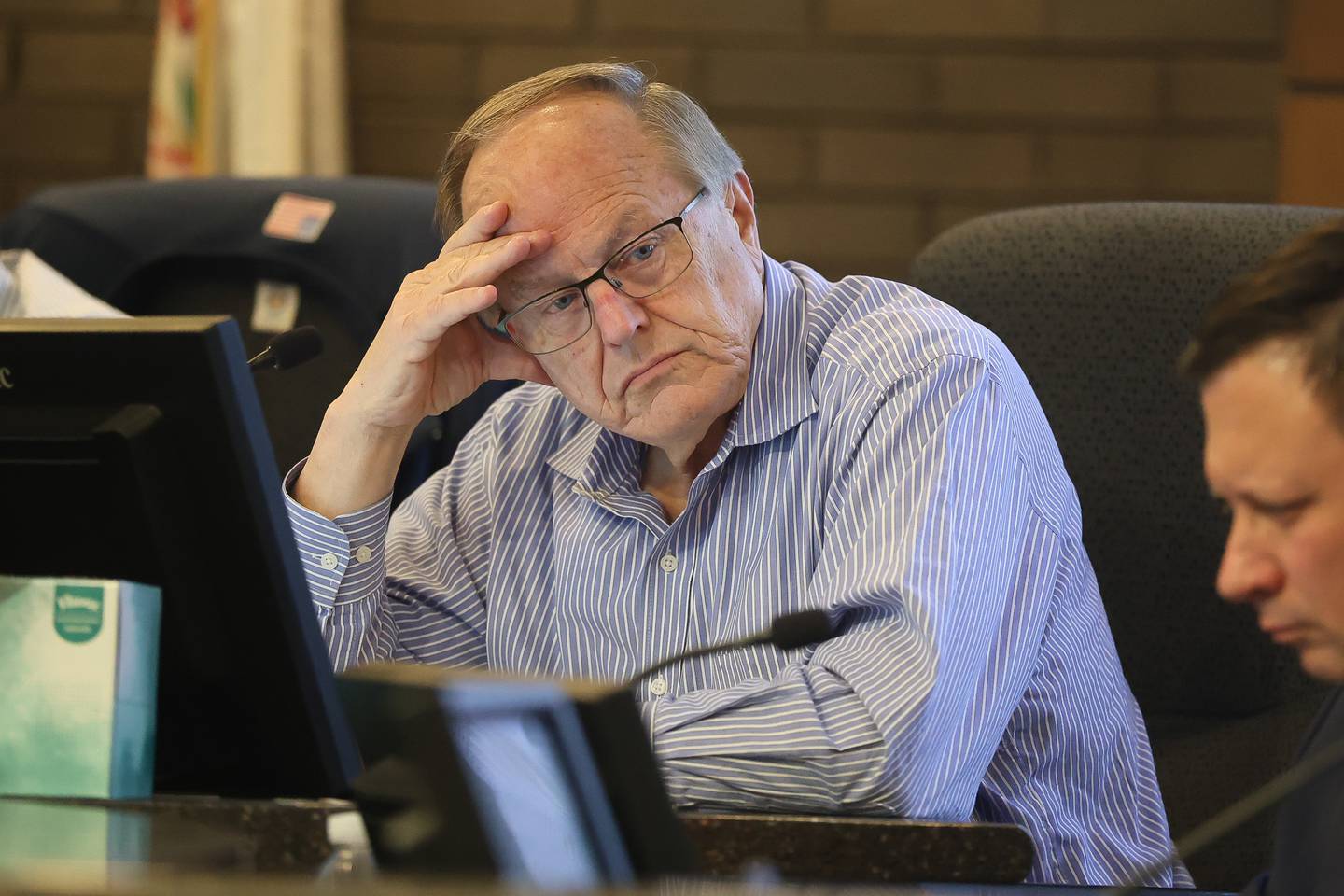 City of Joliet Plan Commission board member Michael Turk sits in on the vote for the proposed Data Center at the City of Joliet Plan Commission meeting on Thursday, March 5, 2026 in Joliet.