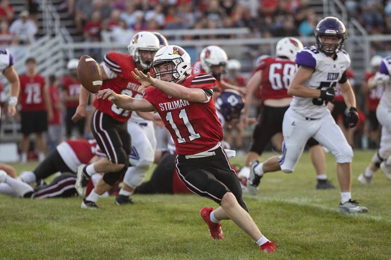 Stillman Valley’s Braden Engel pitches the ball against Dixon Friday, August 25, 2023.
