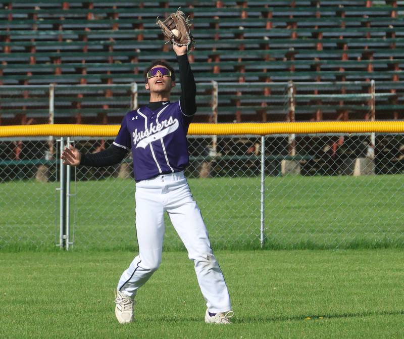 Serena's Wesley Hendricks makes a running catch in center field on Friday, April 24, 2026 at St. Bede Academy.
