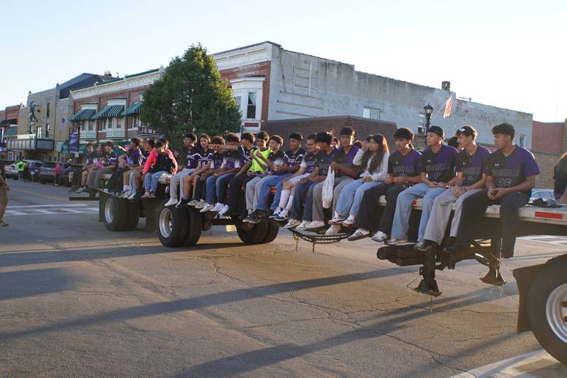 The RTHS boy's soccer team rides in the Rochelle Township High School Homecoming parade on Thursday, Sept. 25, 2025 in downtown Rochelle.