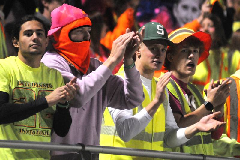 The Seneca student section cheers at the home game against St. Bede on Friday, Oct. 20, 2023.