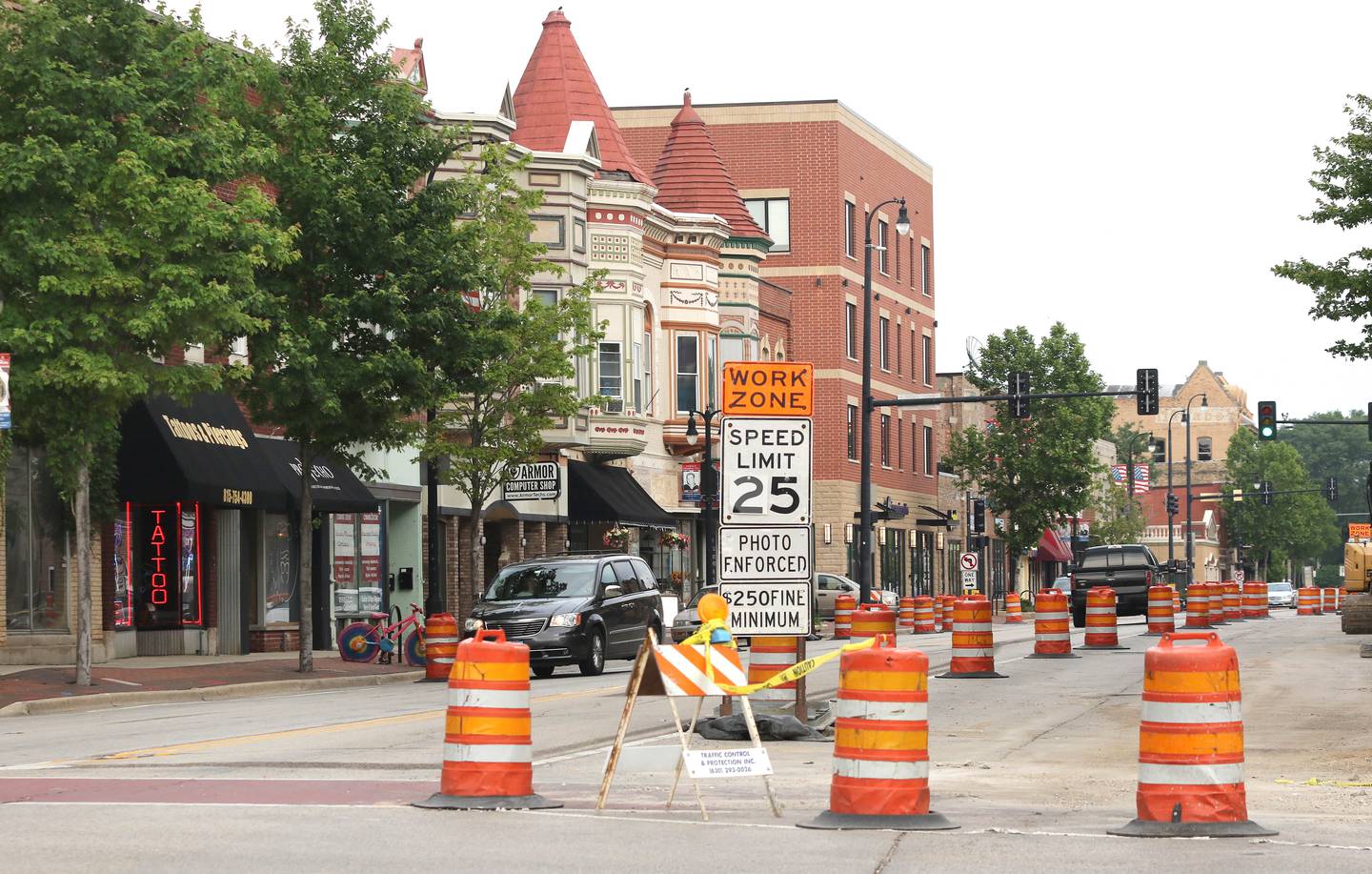 Lane closures are in effect Monday, June, 13, 2022, on Lincoln Highway in DeKalb as construction is underway on between First and Fourth Streets.