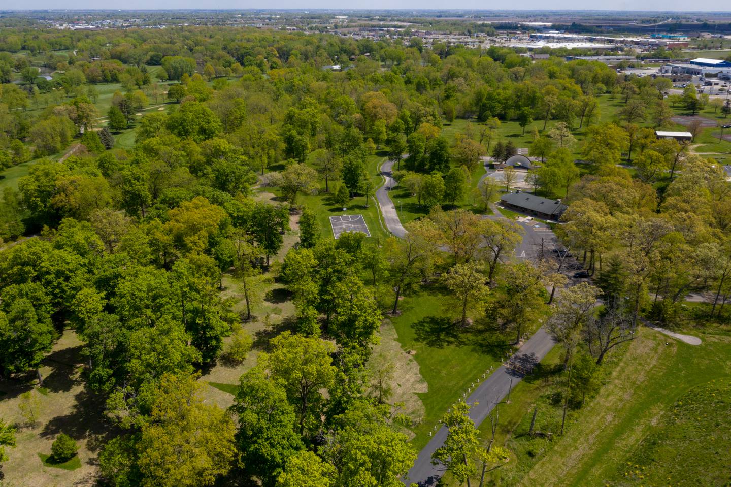 Aerial drone image of Hopkins Park in DeKalb, IL
