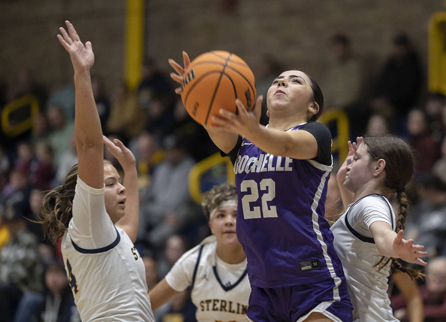 Rochelle’s Gianna Olguin puts a shot up against Sterling Tuesday, Jan. 6, 2026.