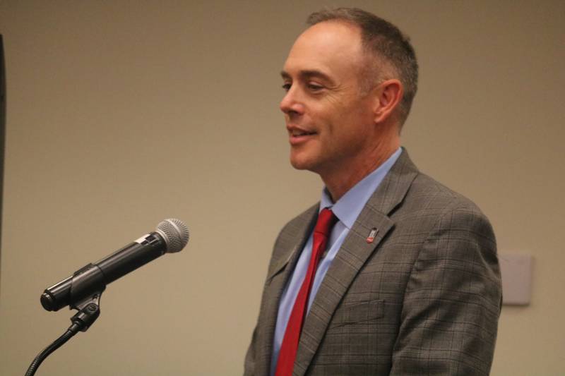 Matt Streb, chief strategy officer for NIU, gives remarks at the Oct. 14, 2024, meeting of the DeKalb City Council.