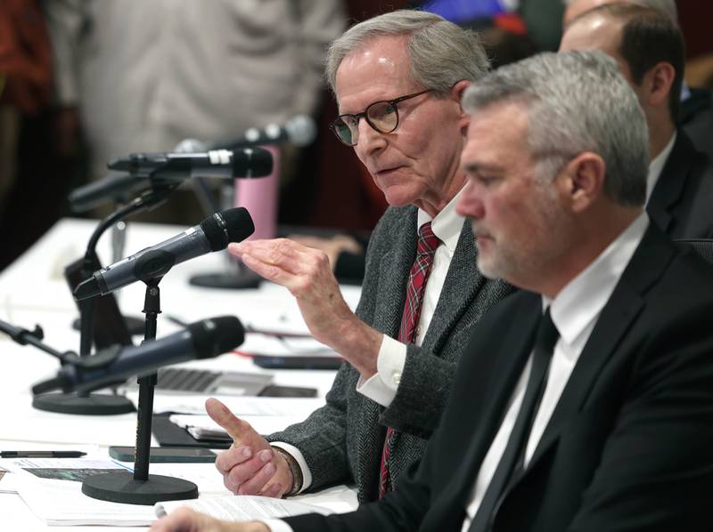 DeKalb City Manager Bill Nicklas replys to a question Monday, Dec. 1, 2025, about the proposed 560-acre Endeavour Energy data center during the Planning and Zoning Commission hearing at the DeKalb Public Library.