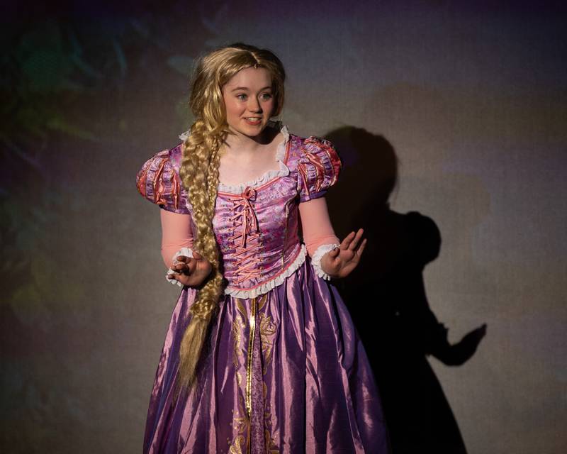 'Repunzel' (portrayed by Olivia Bergfeld) sings to audience during performance of "New Year, New Friends" on Saturday, December 27, 2025 at Stage 212 in LaSalle.