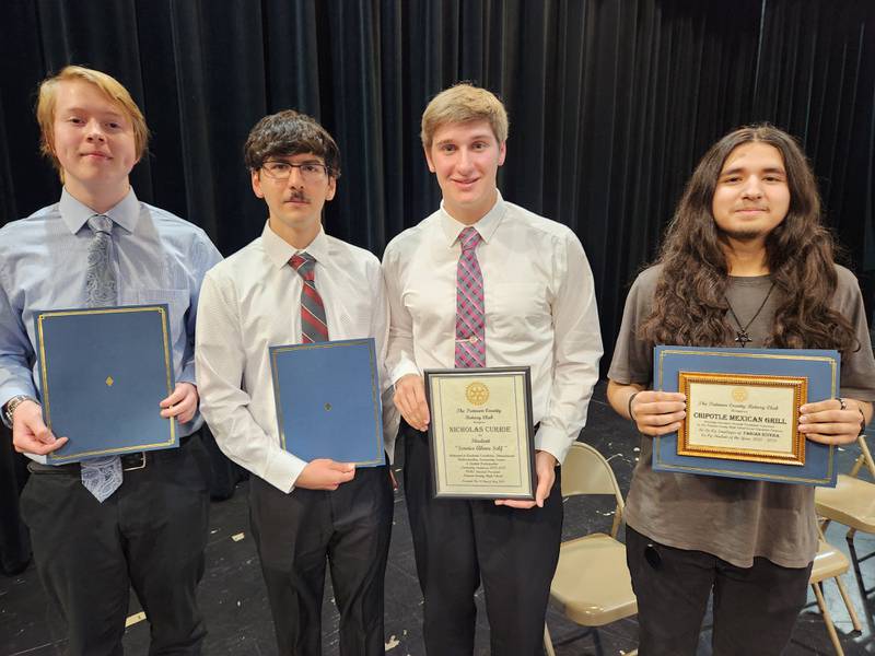 Recipients of Putnam County Rotary Awards include (L-R): Jesse Scott, Azael Vargas, Nicholas Currie, and Fabian Rivera. The award presentations were made by Rotary President Debbie Buffington and Vice President Adriane Shore.