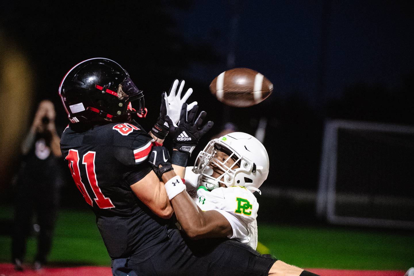 Lincoln-Way Central's Lucas Andersen Catches a pass in the endzone during a game against Providence on Friday Sept. 5, 2025 at Lincoln-Way Central High School in New Lenox