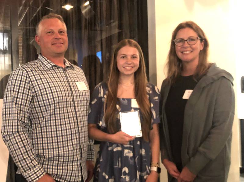 Scholarship recipient Zoey Dye (middle) of Wenona with her father Chris (left) and mother Annie at the recent Starved Rock Country Community Foundation Scholarship Reception in Ottawa. Zoey received the Robert J. and Ellen G. Moore Scholarship for Fieldcrest High School graduates.