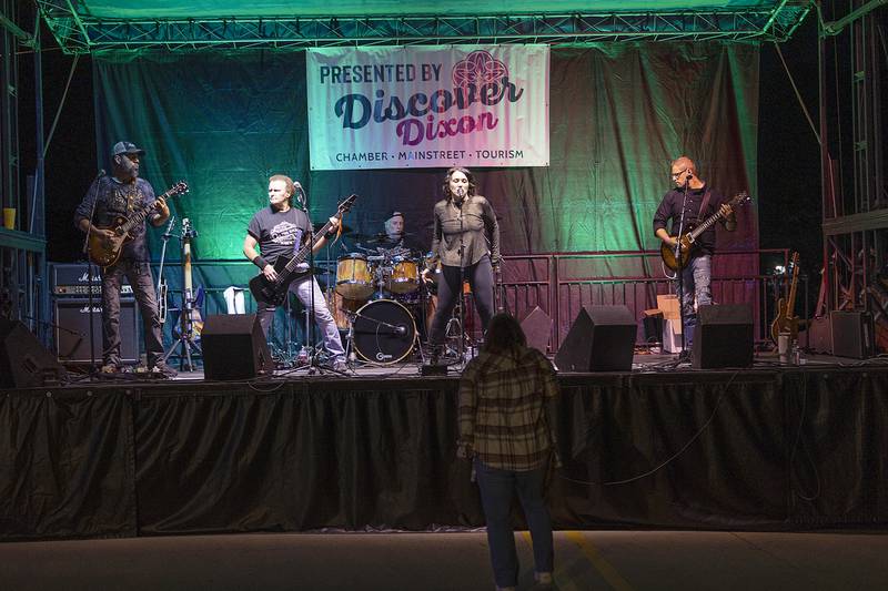 Members of On the Rocks play Dement Town Music Fest Saturday, Sept. 6, 2025, in Dixon.