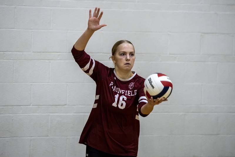 Plainfield North's Rylee Richards serves during the 4A L-W Central Regional varsity volleyball game against Lockport at Lincoln-Way Central on Oct. 30, 2025.