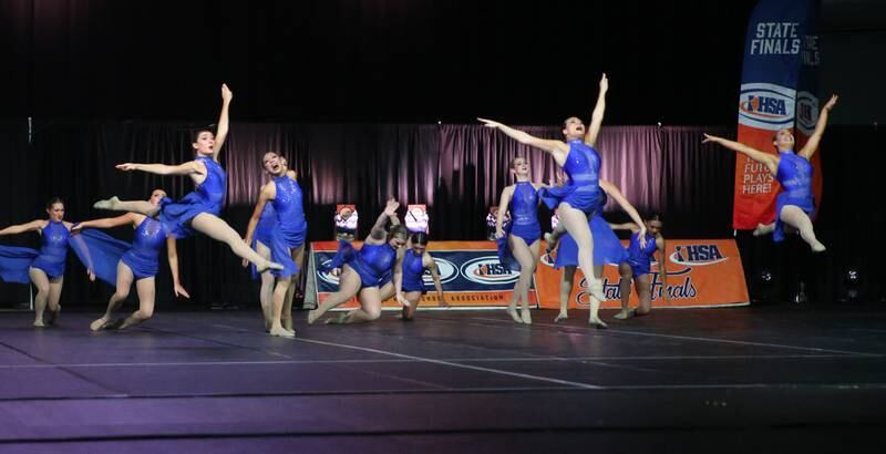 Members of the Nazareth Academy dance team perform during the IHSA State Dance finals on Saturday, Feb. 1, 2025 at Grossingers Motor Arena in Bloomington.