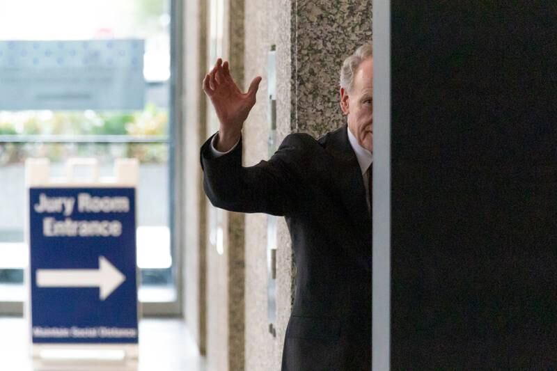 Former Illinois House Speaker Michael Madigan leaves the Dirksen Federal Courthouse after the second week of testimony in his corruption trial on Oct. 31, 2024.