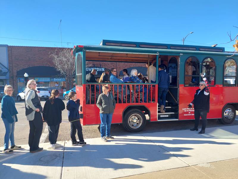 A trolley helped visitors move about Saturday, Nov. 18, 2023, during the Christmas Walk in Princeton.