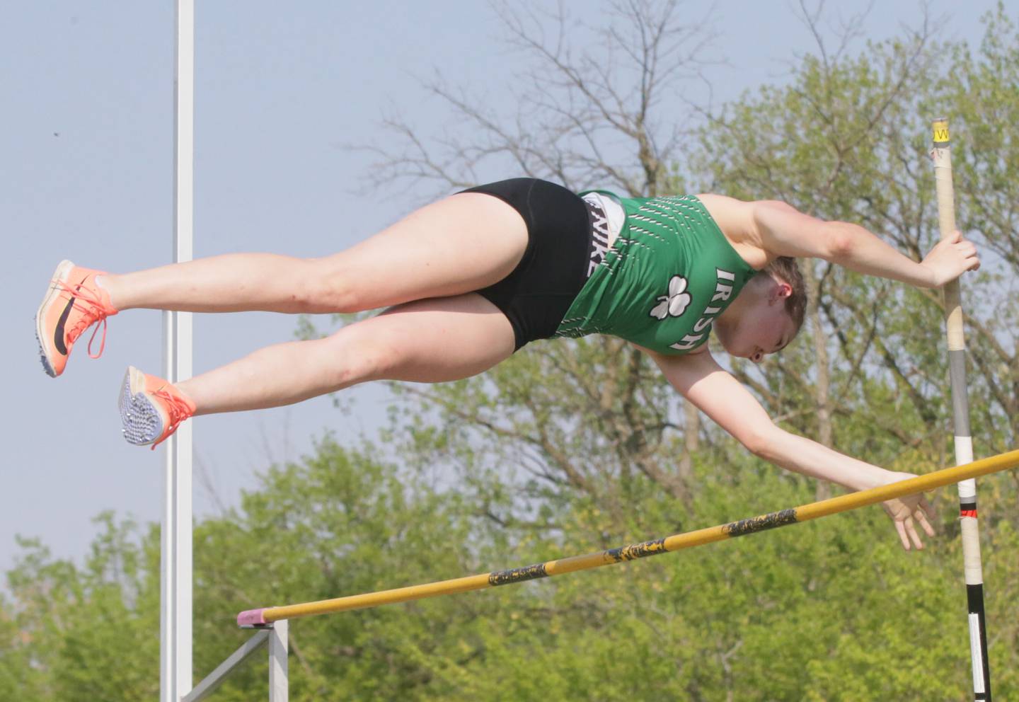 Seneca's Teagan Johnson sails over the bar in the pole vaults in the Class 1A sectional girls track meet on Thursday, May 12, 2022 in Seneca.