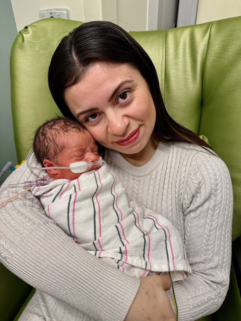 Mom Lisbeth L. of Joliet is pictured with her new baby boy, Aaron, who was the first baby born at Silver Cross Hospital on Jan. 1, 2026.