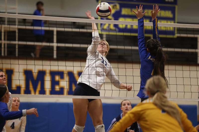 Plainfield South’s Mackenzie Alexander hits a shot against Joliet Central on Thursday, Sept. 7, 2023 in Joliet.