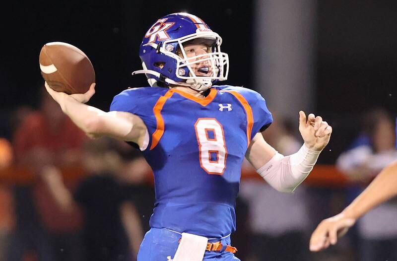 Genoa-Kingston's Nathan Kleba fires a touchdown pass during their game against North Boone Friday, Sept. 9, 2022, at Genoa-Kingston High School.