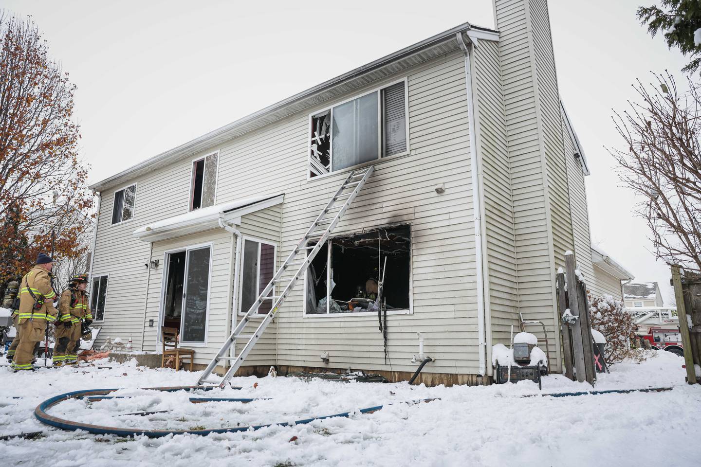 The Huntley Fire Protection District respond to the 10100 block of Ashley Street in Huntley for a house fire on Dec. 1, 2025.