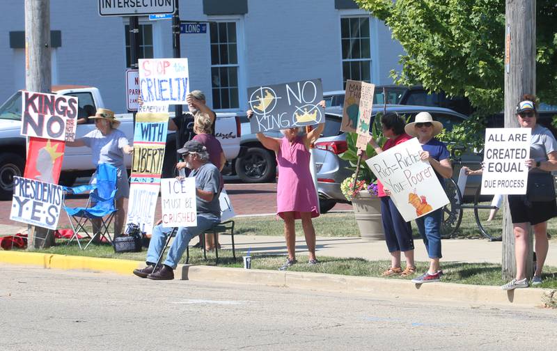 People gather during a No Kings Independence Day protest was held on Saturday, July 5, 2025 at Rotary Park in Princeton.