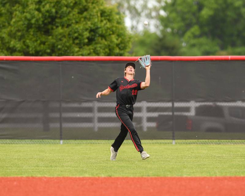 Yorkville Aaron Klemm (22) catches the ball during the regional game against Romeoville held on Thursday May 29, 2025, held at Yorkville High School.
