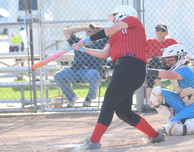 Henry-Senachwine's Keira Zack gets a hit against Marquette on Thursday, April 23, 2026 at June Cross Field in Ottawa.