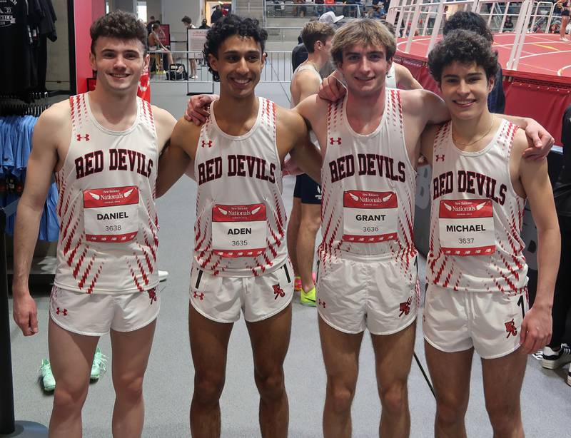 The Hinsdale Central 4x800 relay team of Dan Watcke, Michael Skora and Grant Miller and junior Aden Bandukwala captured the New Balance Indoor Nationals title on March 12 in Boston in a national season-best of 7:43.82.