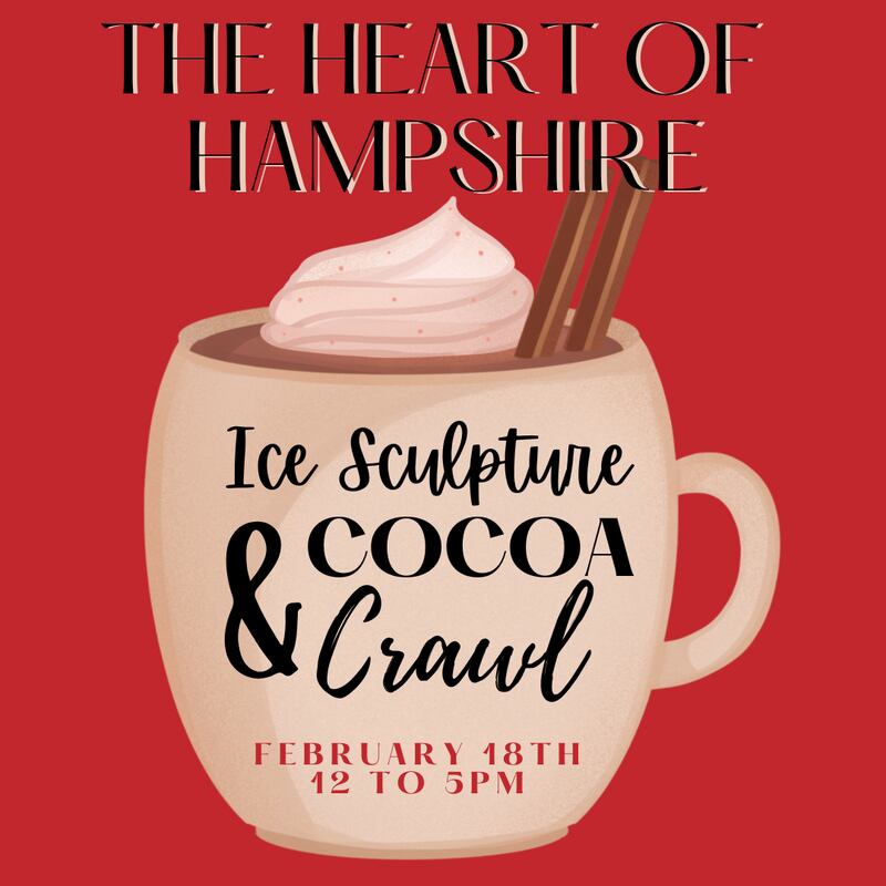 The Hampshire Area Chamber of Commerce invites the public to visit downtown Hampshire from noon to 5 p.m. Saturday, February 18, 2023 for the inaugural Heart of Hampshire Ice Sculpture & Cocoa Crawl.