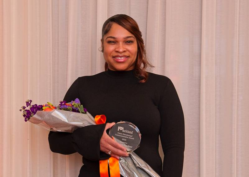 Shannon Gardner, a 19-year employee at the Marklund Hyde Center near Geneva was named Employee of the Year. She received the 2025 Claire Haverkampf Commemorative Award, a special honor recognizing Marklund's founder at the nonprofit's annual employee appreciation event.