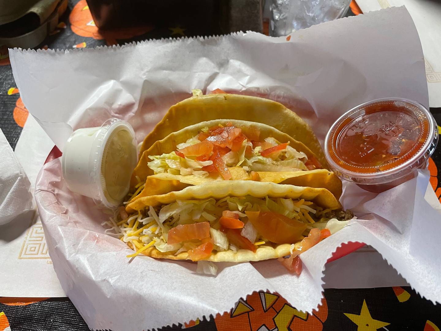 Tacos from the 9th Street Pub in La Salle, served in deep-fried shells -- and a bargain at three for $3.50.