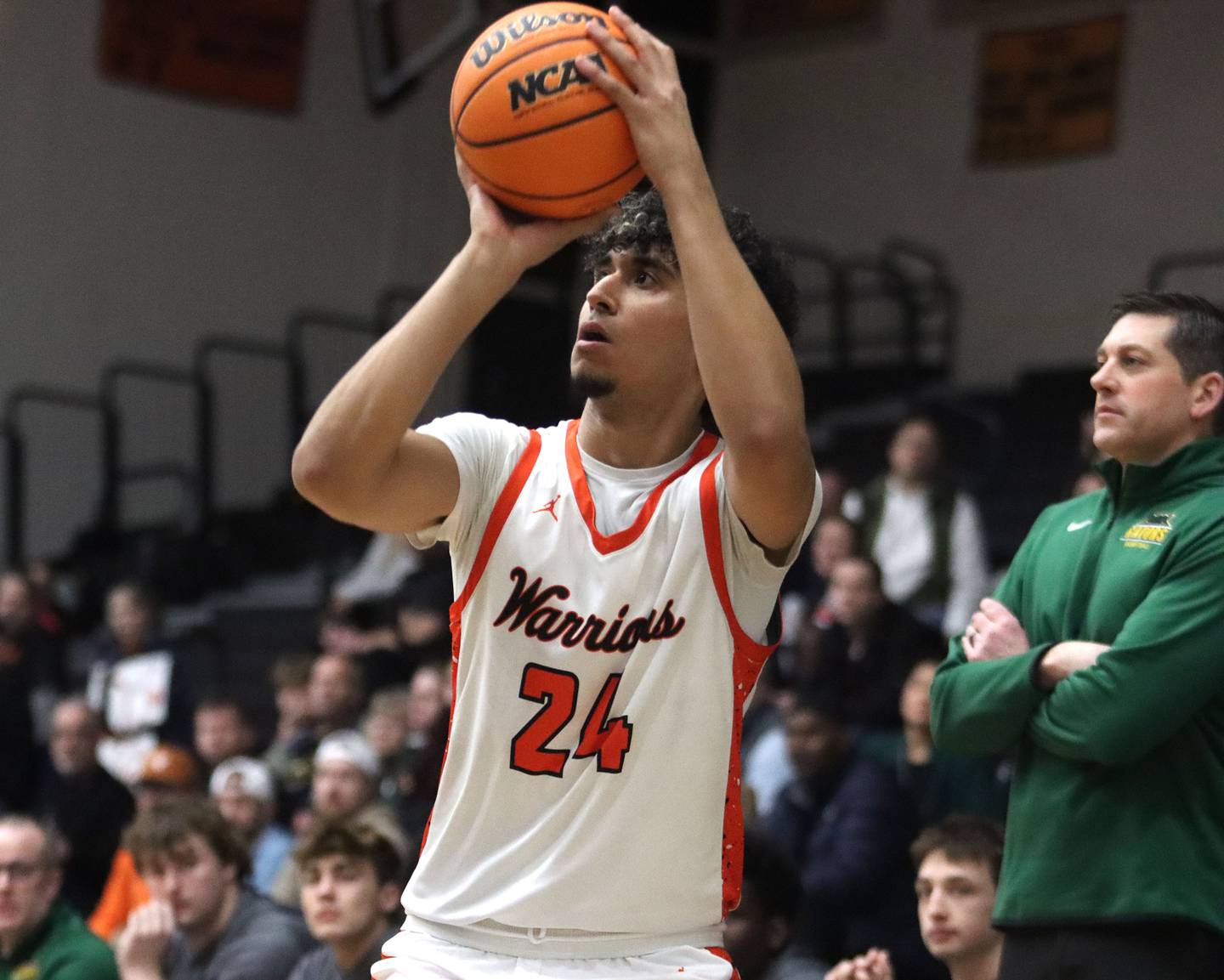 McHenry’s Adam Anwar takes an outside shot against Crystal Lake South in varsity boys basketball on Friday, Feb. 20, 2026, at McHenry High School in McHenry.