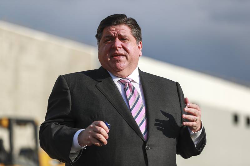 Illinois Governor J.B. Pritzker addresses the media during a press conference on Friday, May 7, 2021, at 3835 Youngs Road in Joliet, Ill.
