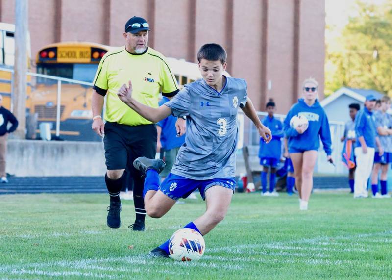 Princeton's Jack Ellis winds up for a kick in Tuesday's match vs. Stillman Valley at Bryant Field. The Tigers won 4-0.