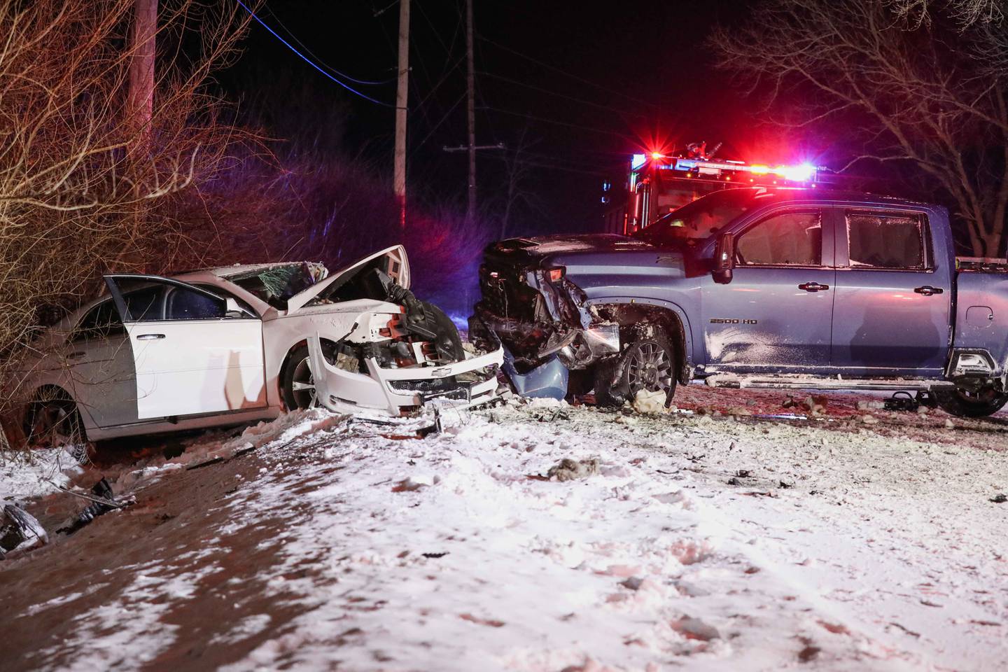 Two people were hospitalized following a crash near Harvard Friday, Feb. 14, 2025.