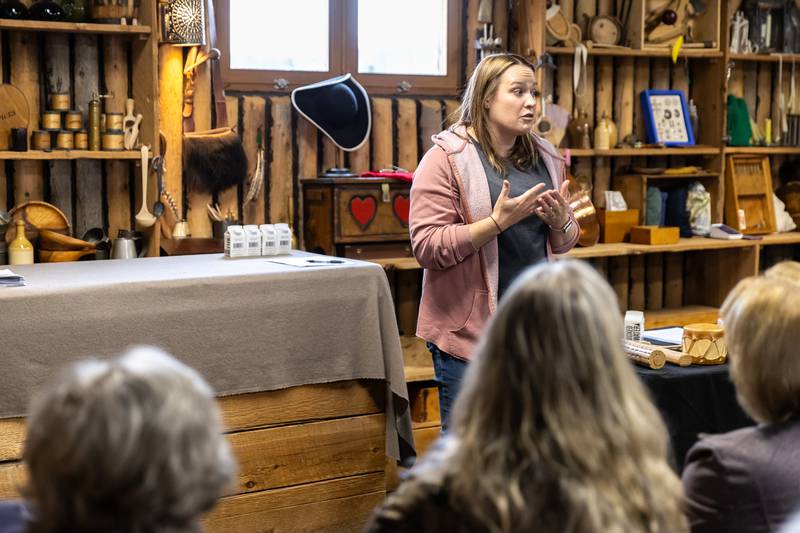 Isle a la Cache Museum program coordinator Amy McNeil introduces the We, the Native People presentation at the Isle a la Cache Museum in Romeoville on March 14, 2026.