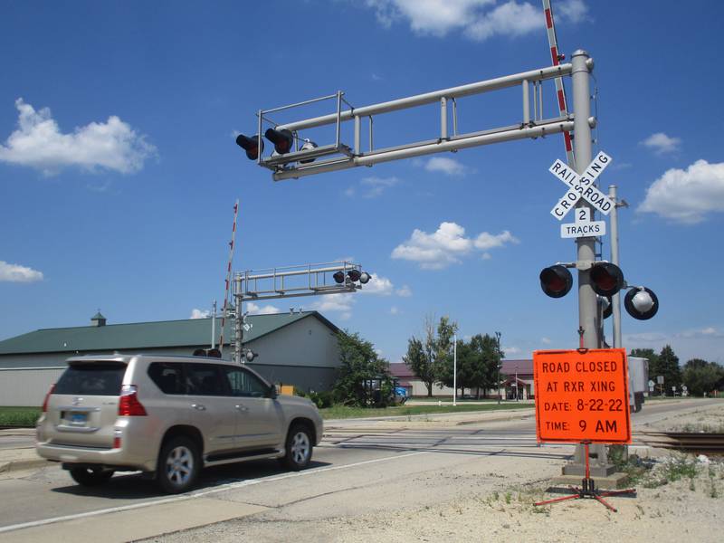 The BNSF Railway crossing at Eldamain Road north of Route 34 will be closed for reconstruction Aug. 22 through 27. The site is seen here looking north.