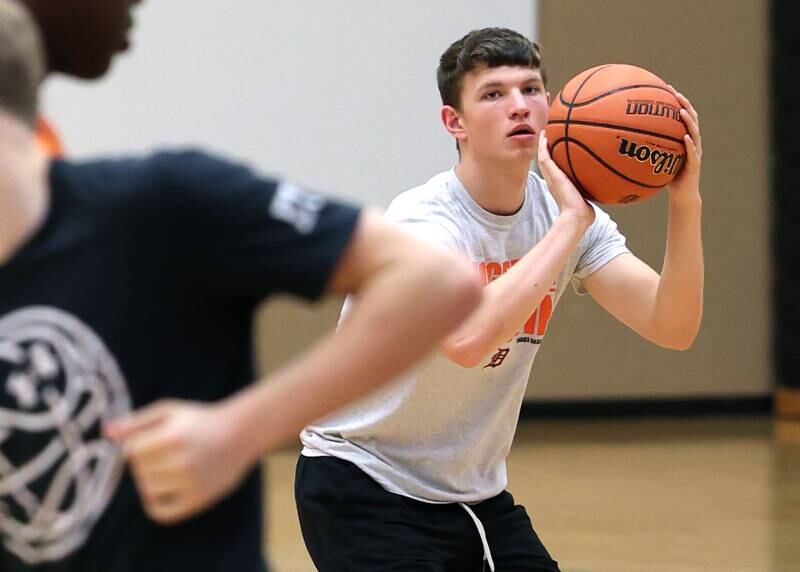 DeKalb’s Eric Rosenow shoots a three during practice Monday, June 19, 2023, at DeKalb High School.