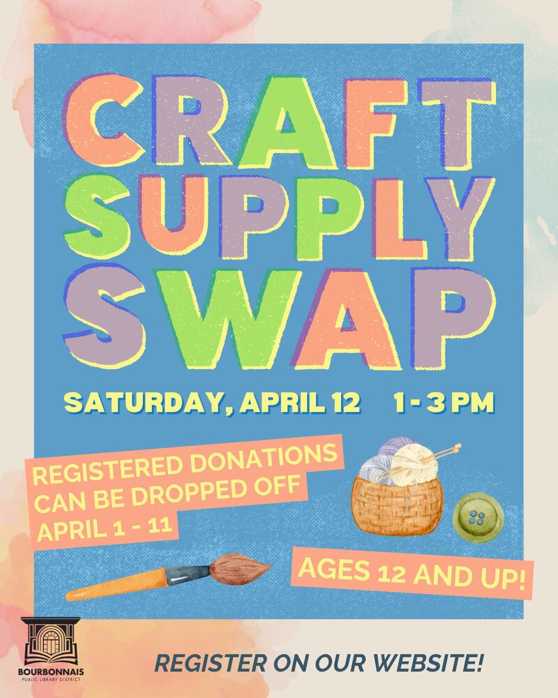 Bourbonnais Public Library will host a craft supply swap April 12 from 1-3 p.m.