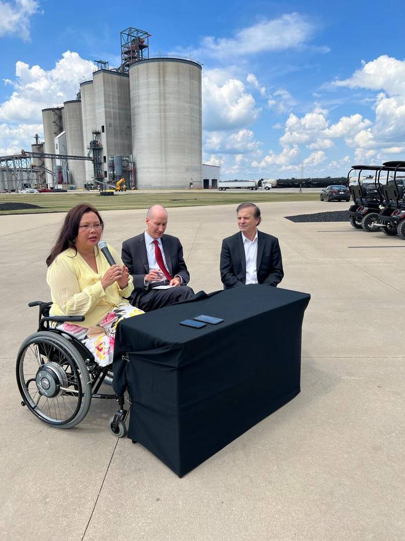 Sen. Tammy Duckworth (D-Chicago) and U.S. Deputy Secretary of Energy David Turk visited Marquis Energy in Hennepin, emphasizing how U.S. biofuels can save consumers at the pump.