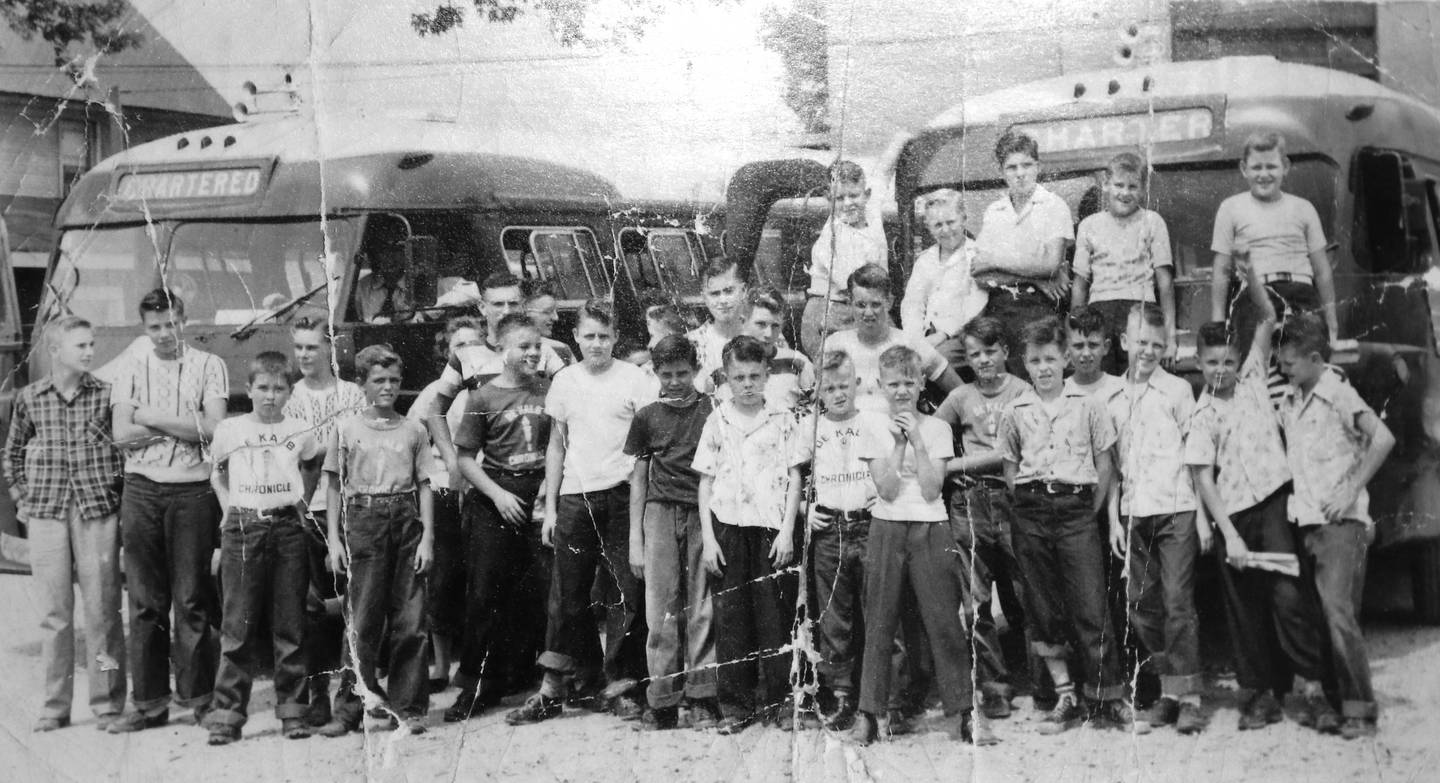 Daily Chronicle carriers line up to take a bus trip to watch the Cubs play in 1949. DeKalb resident Morry Drury, who is pictured in the photo, said the Cubs were playing the Brooklyn Dodgers that day and the boys got to see baseball legend Jackie Robinson.