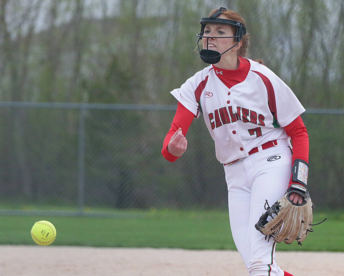 La Salle-Peru pitcher Chloe Mitchell (7) delivers a pitch to Ottawa on Monday, May 2, 2022, at Veteran's Park in Peru.