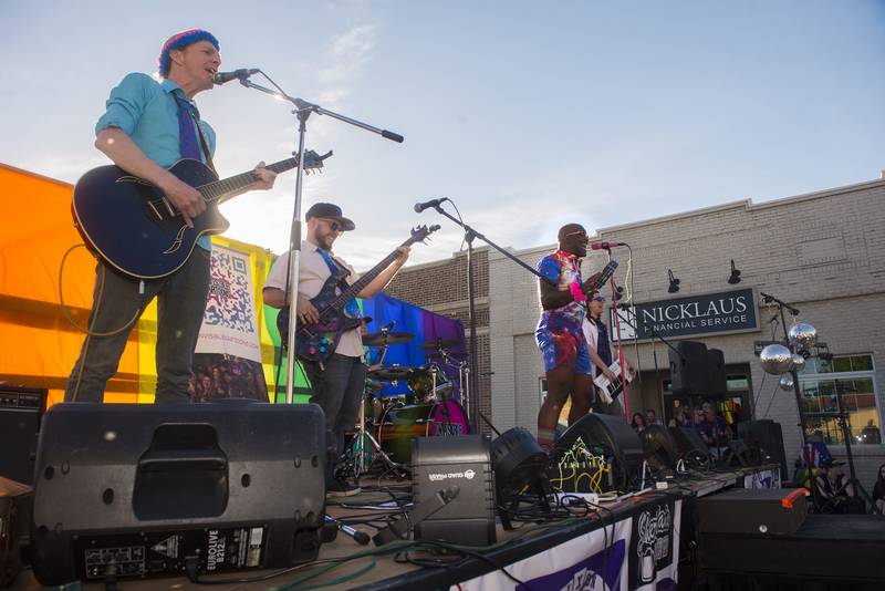 Rock band Invisible Cartoons plays for the crowd Saturday, June 18, 2022 at Dixon’s Pride Fest. Along with the live music, the fest featured food, vendors, drinks and two drag shows.