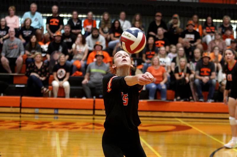 Crystal Lake Central’s Gabbie Anderson passes the ball against Prairie Ridge in varsity volleyball at Crystal Lake Central Thursday night.