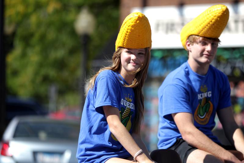 Geneva High School’s 2023 Corn Queen Marin Patterson and Corn King Ryan Danielski participate in the school’s annual homecoming parade on State Street on Friday, Sept. 15, 2023.