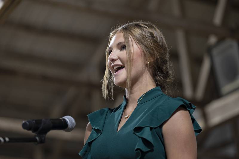 Brooklyn Winnie, 13, competes in the Ogle County Junior Miss pageant Thursday, July 30, 2025, at the Ogle County Fairgrounds.