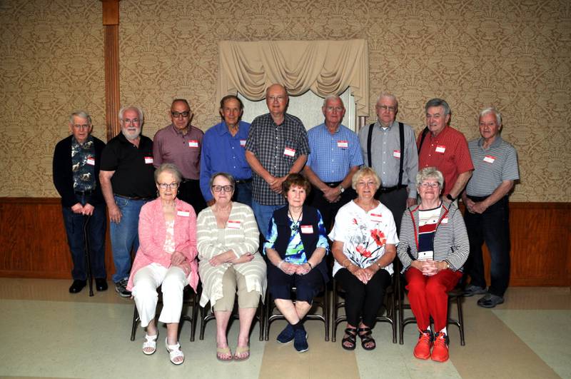 The LaMoille High School Class of 1962 recently  celebrated its 60th class reunion in conjunction with LaMoille Buffalo Days.  It was held at the LaMoille Lions Club in LaMoille with a catered dinner.
Those able to attend are pictured (front row, from left) Carolyn (Stamberger) Motter, Sharon (Thompson) Sharkey, Carol (Snodgrass) Fisher, Margie (Kerchner) Jones-VanDomelen, Shirley (Haas) Meisenheimer; and (back row) Edgar Browder, Jim Carver, Jim Dunseth, James Stuepfert, Jack Pope, Joe Shevokas, John Bickett, Larry Ross and Tom Maloy.