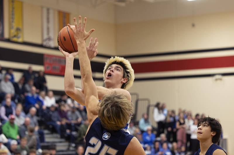 Princeton’s Noah LaPorte puts up a shot early in the Tigers’ game against Bureau Valley Wednesday, Feb. 21, 2024 at the Prophetstown class 2A basketball regional.