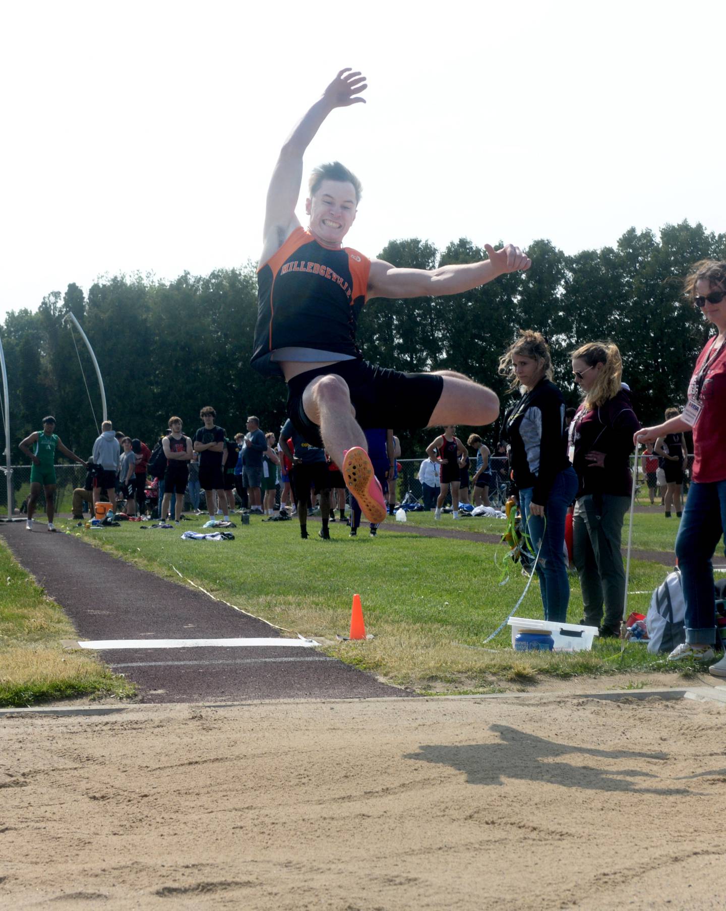 Milledgeville's Kolton Wilk long jumps at the1A Rockridge Sectional on Friday, May 19.