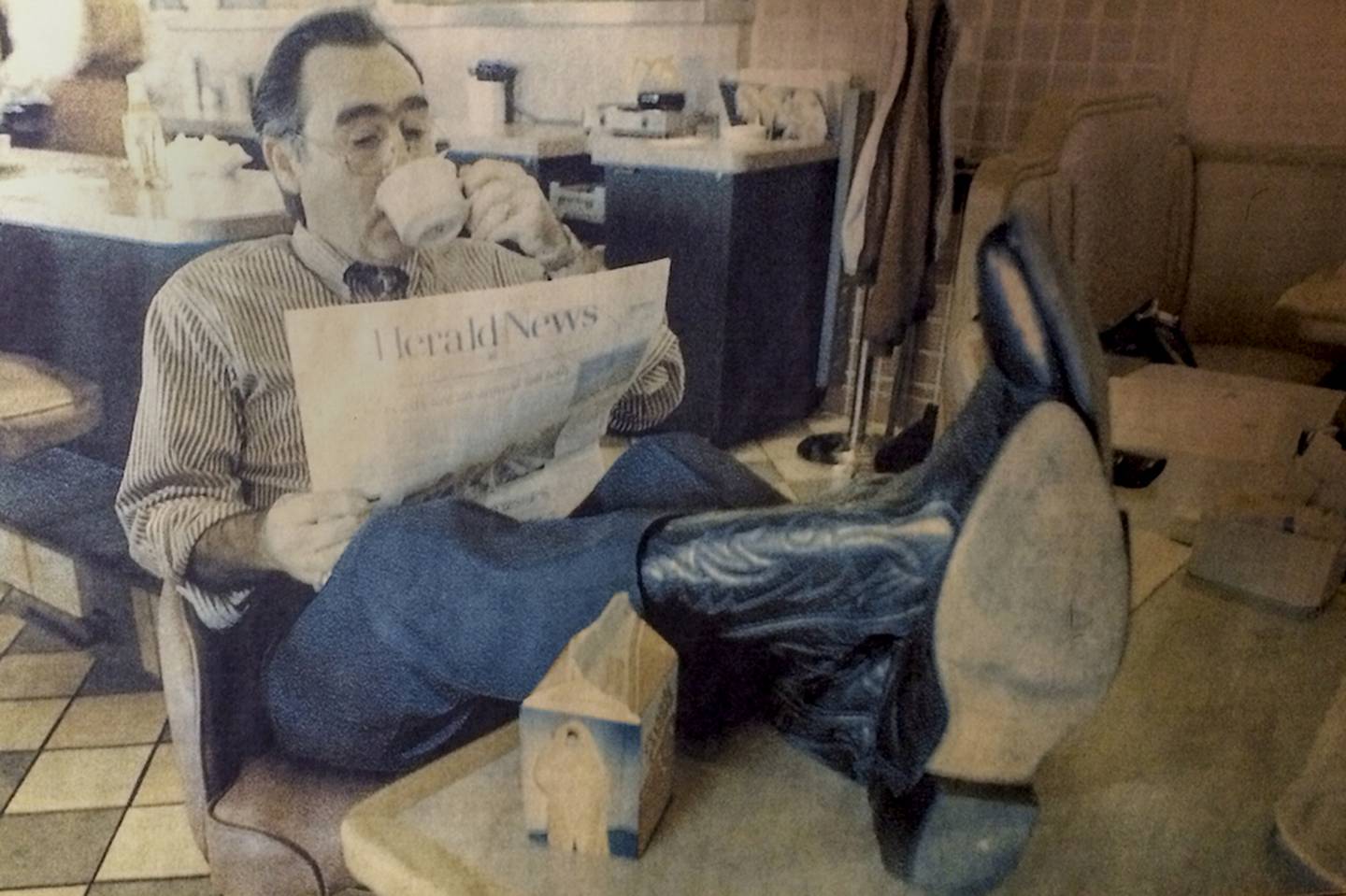 An old newspaper photo of Herald-News reporter John Whiteside. Writing stories and columns for the paper for 34 years, Whiteside frequently preferred to work at Joliet restaurants.